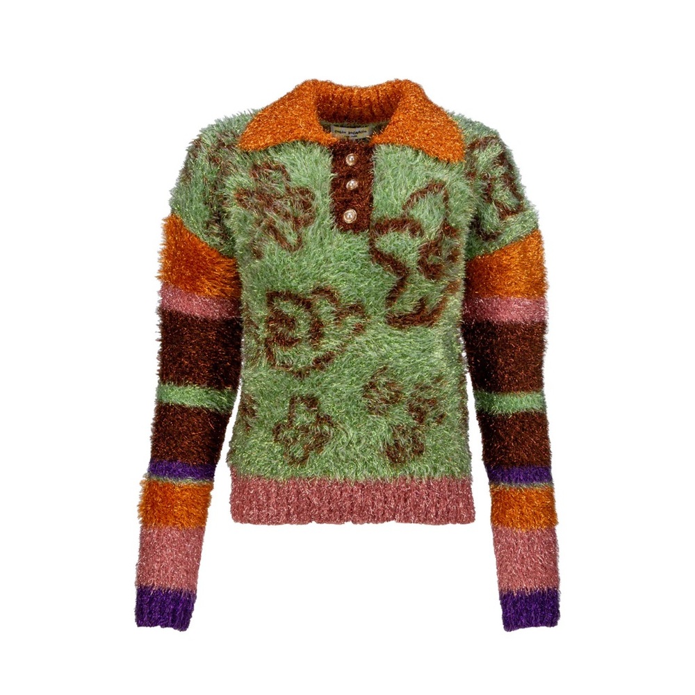 Colin Locascio New York Penny Polo Multicolor Fuzzy Sweater With Flowers Size XS